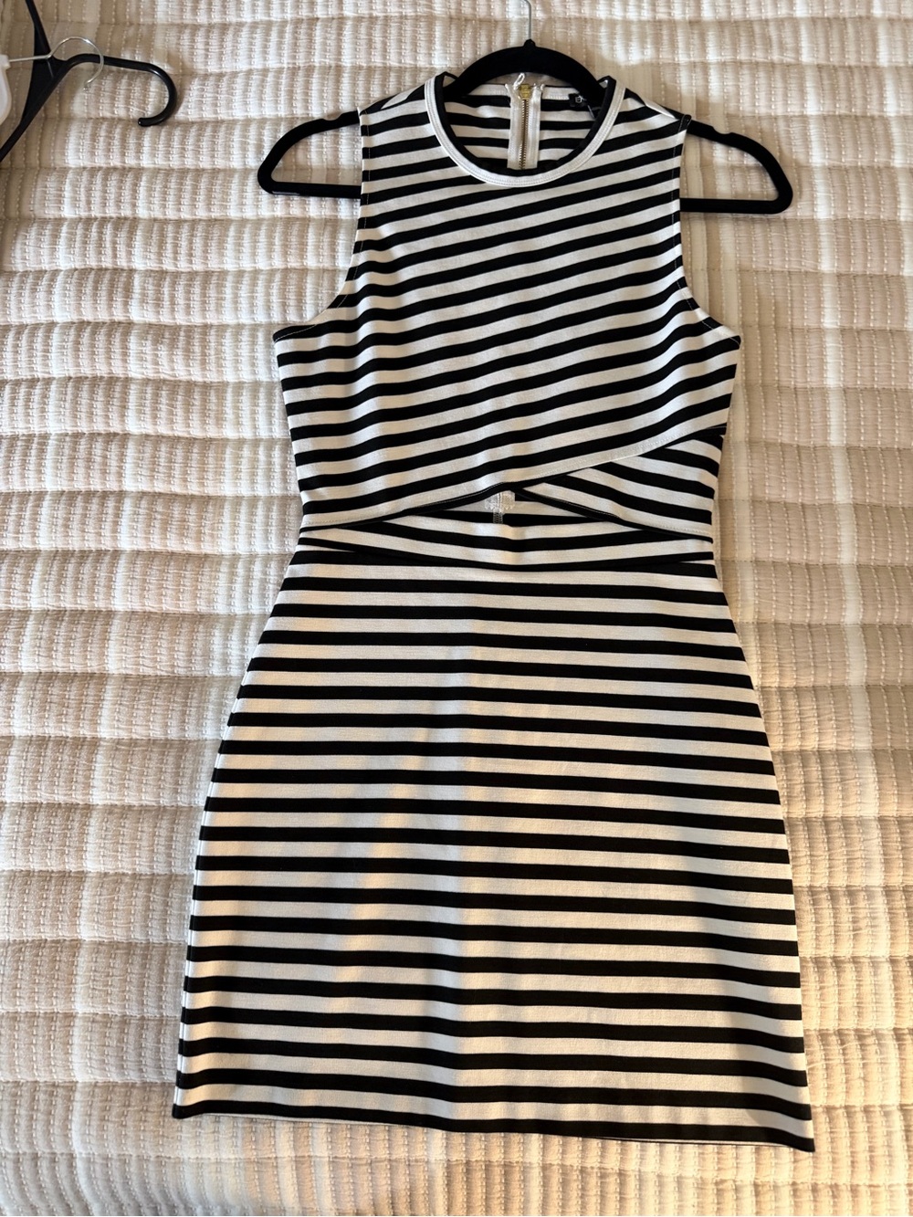 Express Black & White Striped Sleeveless Cutout Mini Dress